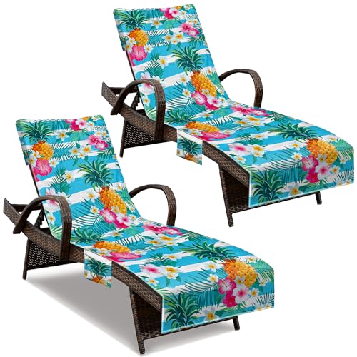 Lounge Chair Towel Cover, Beach Chair Cover (Pack of 2), Pool Lounge Chair Covers for Outdoor,Garden, Beach,Sun Lounger,Hotel Pool,Large Size and No Sliding, 85" X 30", Pineapple