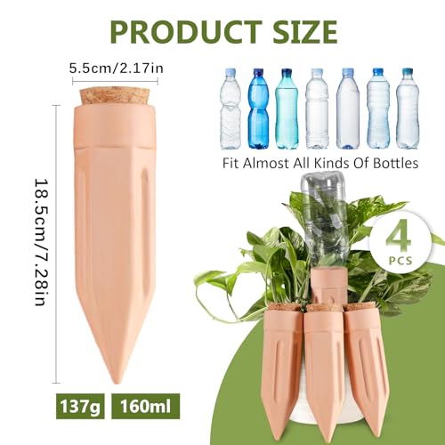 Terracotta Watering Spikes, 4 Pack Plant Watering Devices Self Watering Spikes Vacation Clay Watering Stakes Garden Plant Watering Globes for Indoor & Outdoor Plants - view 4
