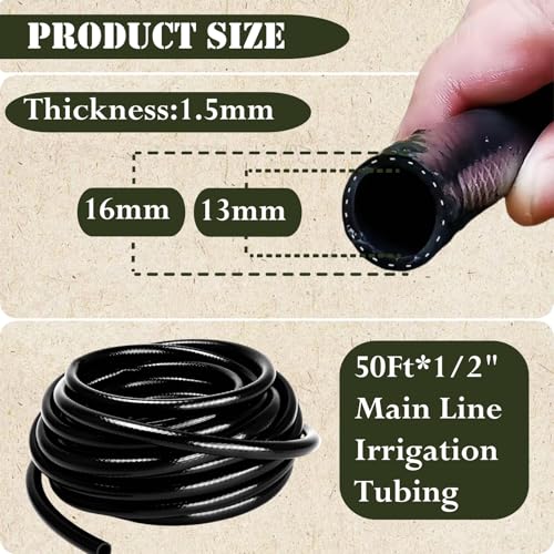 1/2in. Drip Irrigation Tubing - 50FT Drip Line Irrigation System Parts for Garden(Includes 1/2" Straight Connector,Switch Valves, T Connectors, 1/2" to 1/4" Tubing Reducers, Cable Zip Ties) - view 4