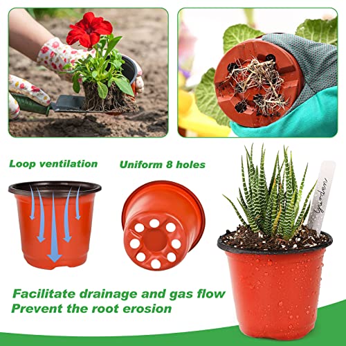 4" Small Plastic Plant Nursery Pots 100Pcs with Labels - view 3