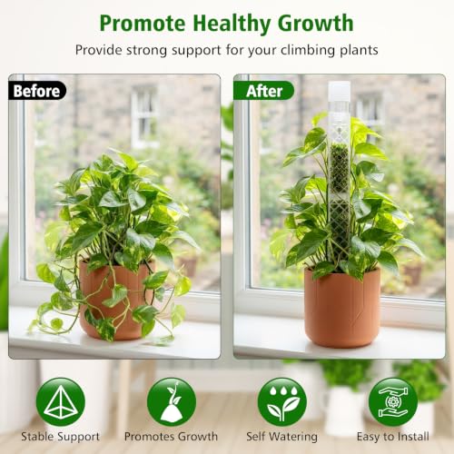9 Inch Stackable D Shaped Moss Pole Watering Dripper - 4 Pcs Plastic Moss Poles for Climbing Plants, Self Watering Moss Pole Monstera Plant Support, Indoor Plant Poles for Potted Plants - view 5