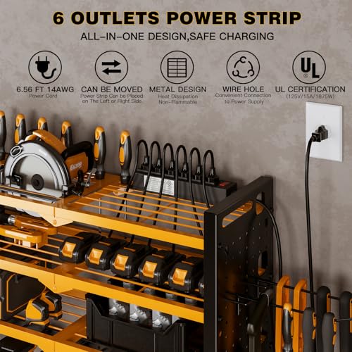 Cordless Power Tool Organizer Wall Mount, 6 Drill Holders, Yellow - view 2