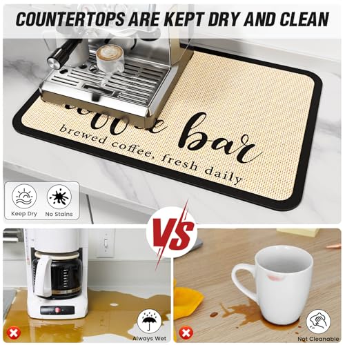Coffee Mat - Dish Drying Mat for Kitchen Counter, Hide Stain, Absorbent with Waterproof Rubber Backing, Fit Kitchen Dish Rack Bar Accessories (Coffee Bar, 19" x 12") - view 3