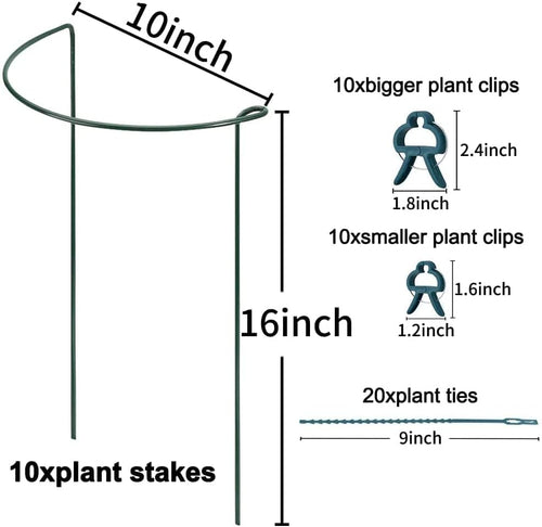 10 Pack Garden Plant Support Stakes,10" Widex16 High Heavy Duty Interlinked Half Round Peony Support Ring Cage for Indoor Outdoor Plants,Plant Supports for Peony,Tomato,Hydrangea,Rose - view 2