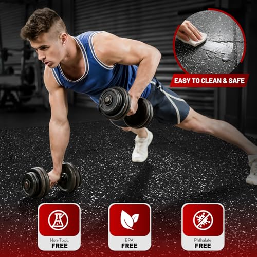 Interlocking Exercise Equipment Mats, 0.56" Thick 12 Tiles (48 Sq Ft) - Rubber Top Gym Flooring with High Density EVA Foam, Heavy Weight Workout Mats for Home GymFloor Protection,Black/White - view 5