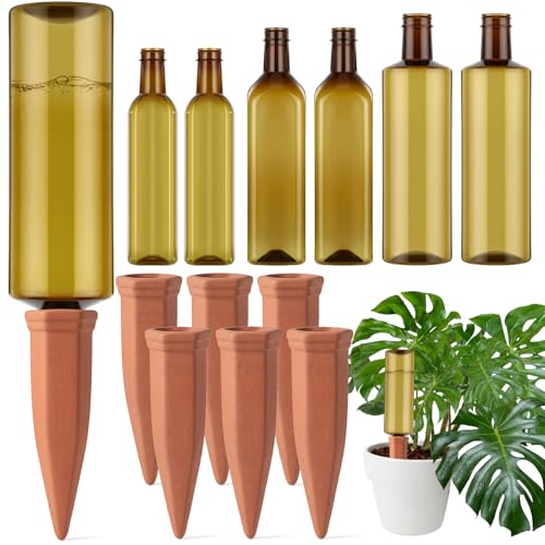 12 Pcs Terracotta Watering Spikes Plant Bottles, 17oz 25oz 34oz