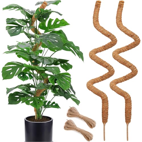 2 Pack 60'' Bendable Moss Pole for Monstera & Pothos - Tall Handmade Coco Coir Plant Support Stakes for Large Climbing Indoor Plants, Potted Houseplant Trellis Accessories