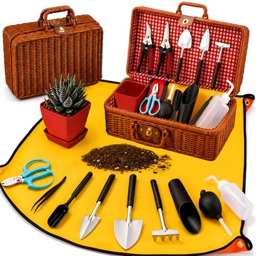 Succulent Tools w/Basket & Repotting Mat, Indoor Plant Care Gift for Women