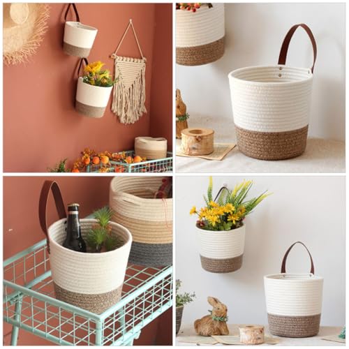 Cotton Wall Hanging Basket with Handle, Dual Use Storage Organizer for Home - view 4