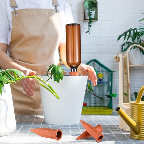 8 Pcs 4 Set Plant Watering Devices, Terracotta Watering Spikes with 25 oz Plastic Wine Bottles, Slow Release Vacation Insert Automatic Plant Waterer Device for Indoor Outdoor - view 5