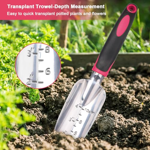 Garden Tools Set, 3 Pack Garden Shovel, Transplant Trowel and Hand Rake Red - view 5
