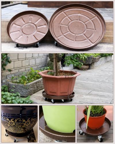 20" Metal Rolling Plant Caddy with Wheels, Indoor Outdoor, 2-Pack Bronze - view 6