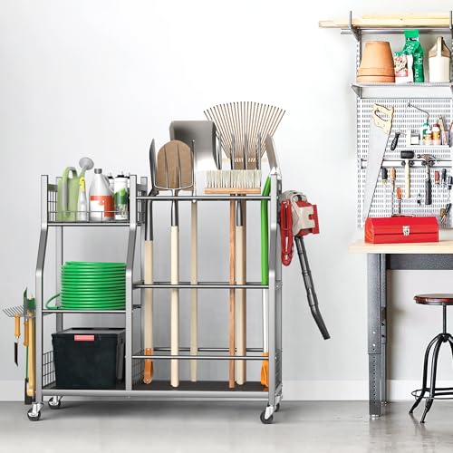 Garden Tool Organizer Stand, Garage Tool Storage Rack with Wheels - view 7