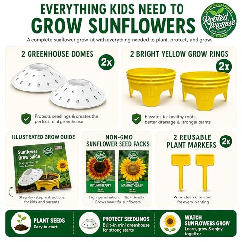 Kids Sunflower Garden Kit – Grow Your Own Sunflowers from Seeds with Greenhouse Germination Domes & Grow Rings, Non-GMO Seeds, BPA-Free | Gardening Gift for Kids & Families, Made in USA - view 4