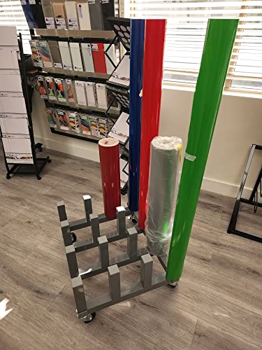 Heavy Duty Media Roll Mover Mobile Storage Cart Rack – Holds 16 Rolls Gray - view 5