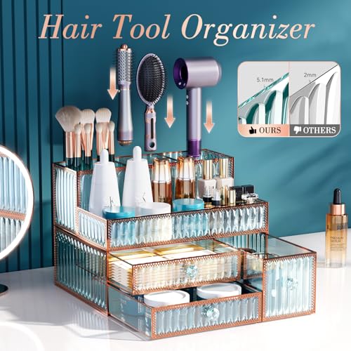 Youdepot Makeup Organizer Countertop - Tempered Glass Vanity Organizer for Cosmetics, Skincare, Hair Tools, Brushes, Perfume - Multipurpose Bathroom Counter Skincare Organizer - view 2