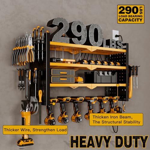 Cordless Power Tool Organizer Wall Mount, 6 Drill Holders, Yellow - view 5