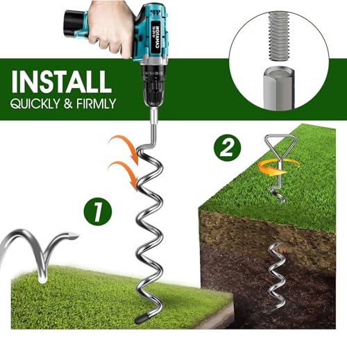 Trampoline Stakes Anchors Ground Anchors Screw in, Silver-4Pack - view 3