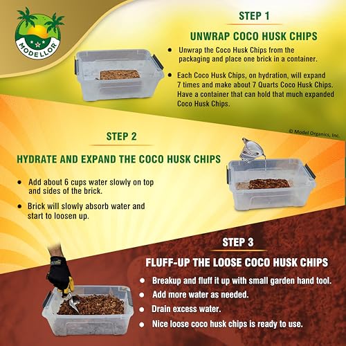 Premium Super Washed, Clean, Coco Chips, 2 Bricks (2.2 lb.) yields 14 Qts. of Loose Chips. Plant Substrate, Organic, Reptile Bedding, Odor Absorbing, Grow Orchids, Mulch Indoor, Outdoor. - view 3