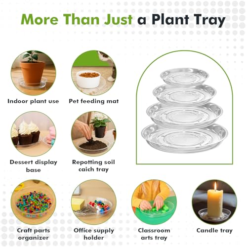 30 Packs 4 Inches Small Clear Plant Saucers for Indoor Outdoor Use Heavy Duty Plastic Plant Trays for Planter Bulk Flower Pot Drip Trays to Catch Water, 4 to 20 Inch - view 5