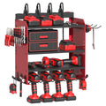 Power Tool Organizer Wall Mount with Charging Station, Garage 4 Drill Storage Shelf with Cordless Tool Holder, Heavy Duty Rack with 8 Outlet Power Strips and Hooks, Gift for Men, Husband (4 Layer)