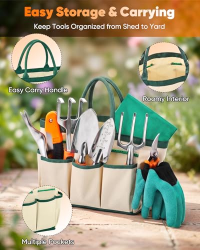 Garden Tool Set Gardening Tools - Heavy Duty Aluminum Tool Kit with Non-Slip Handle, Gardening Gloves and Tool Bag for Weeding, Planting and Pruning, Gifts for Women Mom (Orange Set) - view 6