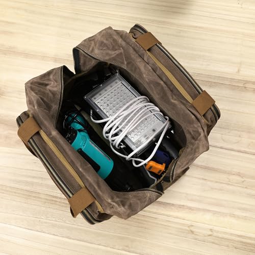 16oz Waxed Canvas Tool Bag – Robust Zipper Garden Tools Tote with 3 Compartments & Padded Handle (Grey) – Tool Organizer for Gardening Wire Cutters Goggles - view 6