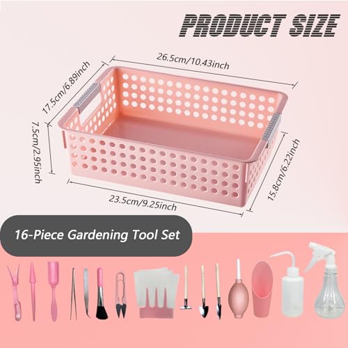 Mini Garden Tools Set for Succulent Plant Care Small Garden Hand Tools Indoor Transplanting Supplies, Including Pot Gift for Woman Pink - view 4