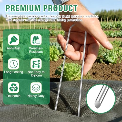 8 Gauge Landscape Staples, 8 Inch Heavy Duty U-Shaped Landscape Stakes, 100 Pack Galvanized Garden Staples for Weed Barrier Stakes, Ground Cover, Irrigation Tubing, Fence (100) - view 4