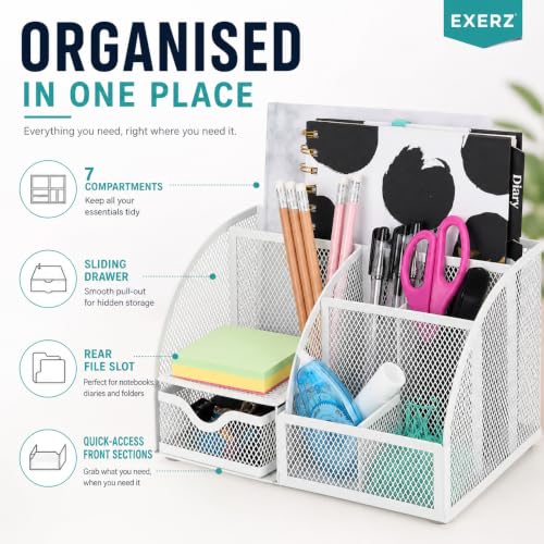 Desk Organizer 7 Compartments Metal Mesh Pen Holder Caddy White - view 4