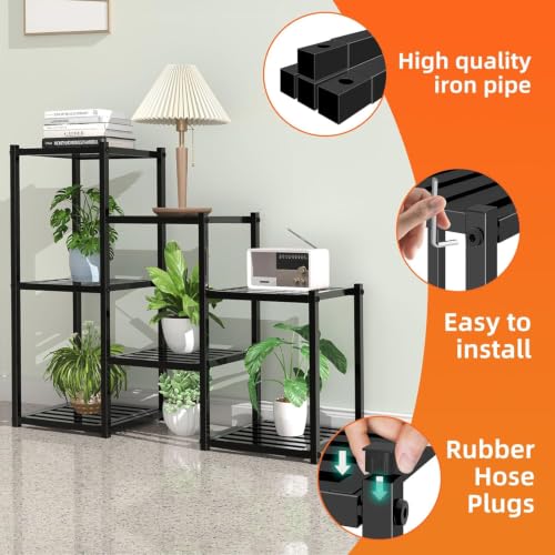 Plant Stand Indoor Outdoor, Heavy Duty Metal Waterproof 7 Tiered Plant Shelf for Multiple Flower Planter Holder Tall Large Rack, Black - view 4