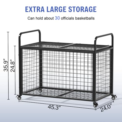 Ball Cart Storage for Garage Compatible with Optional Divider, Extra Large Basketball Cage Bin for Indoor Outdoor, Heavy Duty Sports Equipment Organizer for Gym, School,Club - view 5