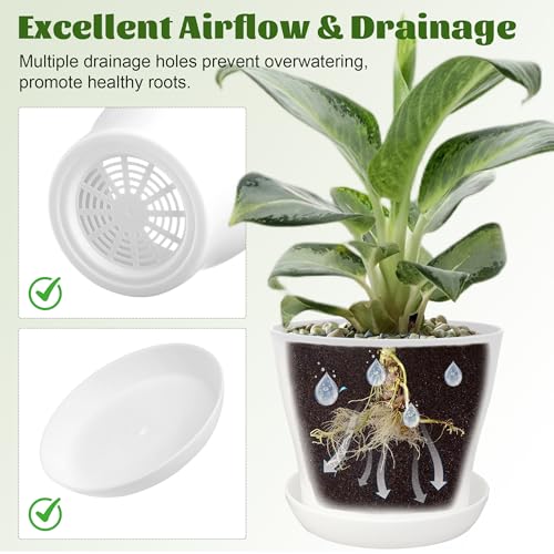 48 Pack Plastic Planters 5.5 Inch Flower Plant Pots Indoor Set Thickened Seedling Nursery Pots Seed Starting Pots with Drainage Holes Saucers Mini Garden Tool for Home Office Garden, White - view 4