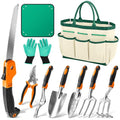 Garden Tool Set Gardening Tools - Heavy Duty Aluminum Tool Kit with Non-Slip Handle, Gardening Gloves and Tool Bag for Weeding, Planting and Pruning, Gifts for Women Mom (Orange Set)