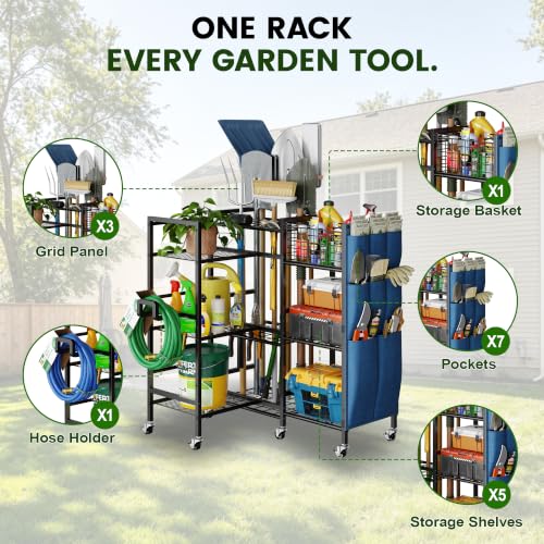 3-Sided Garden Tool Organizer with Wheels, Garage Storage Rack - view 4