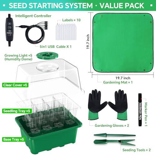 5-Pack Seed Starter Tray with Grow Light (Value Pack), 60 Cells, Friendly Seed Starter Kit for Beginners, Adjustable Brightness & Timing, Easy-to-Use Gardening Set for Seeds Germination - view 2