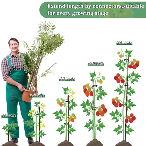 Plant Stakes 17inch &11inch 16Pcs Adjustable Flower Support Poles Orchid Sticks with Clips for Indoor Outdoor Garden Potted Tomato Rose Amaryllis Vegetables Comes with 20 Ties (Brown) - view 5