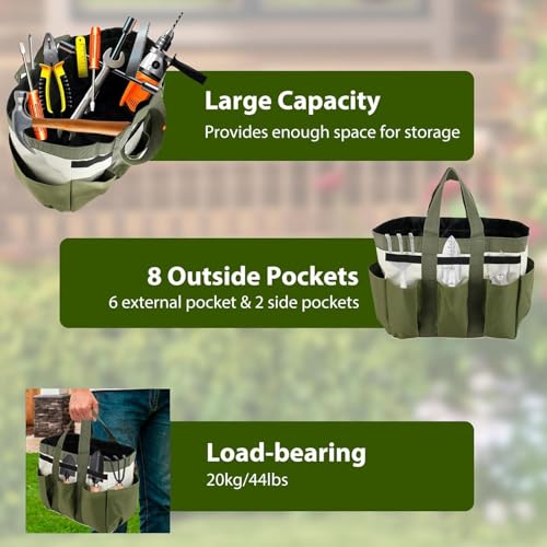 Garden Tool Bag Organizer, Tote Storage Bag with 8 Pocket, Heavy Duty Oxford Garden Tote Caddy, Gardening Tool Kit Holder for Indoor and Outdoor, Gifts for Men Women - view 6