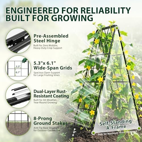 2 Pack 50" Tall A Frame Trellis for Climbing Plants Outdoor (50" X 17") – Heavy Duty Garden Adjustable Trellis, Metal Trellis for Cucumbers, Beans, Tomatoes, Grapes, and Vining Vegetables - view 4