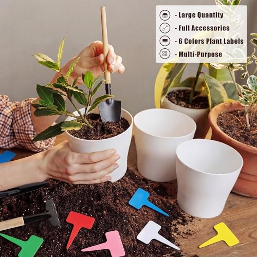 48 Pack Plastic Planters 5.5 Inch Flower Plant Pots Indoor Set Thickened Seedling Nursery Pots Seed Starting Pots with Drainage Holes Saucers Mini Garden Tool for Home Office Garden, White - view 5