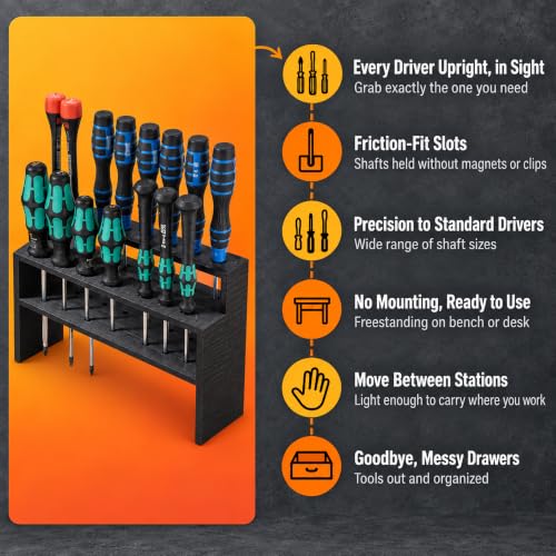 Universal Screwdriver Stand for Hand Tool Organization – Freestanding Holder with Friction Fit Grip | Keeps Workbench Tidy | Multi-Slot Storage Rack for Garage Workshop - view 7