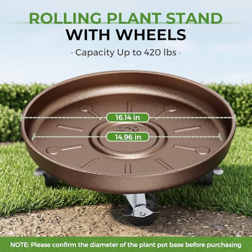 Plant Caddy With Wheels 16" Metal Plant Saucers for Indoors 420 Lb Capacity - view 3