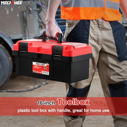 Tool Box 16 inch, Plastic Small Tool Box with Latch Removable Tray - view 6