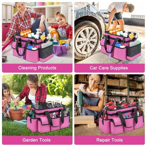 Cleaning Caddy,Cleaning Bag for Housekeepers,Cleaning Supplies Organizer with Handle,Rose Red - view 6