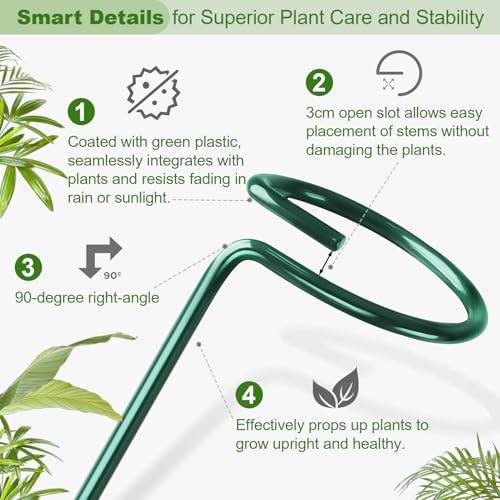 24 Pack Plant Support Stakes, 16 Inch Metal Garden Plant Stakes Single Stem Support Rings for Indoor Outdoor Amaryllis, Flowers Orchid, Lily, Peony, Rose, Tomato, Monstera, Narcissus - view 3