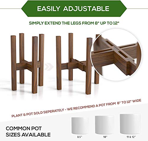 Mid Century Plant Stand - Solid Wood Item Stand Handmade with Acacia - Fits Medium & Large Pots Sizes 8 to 12 inches (Not Included) (Adjustable Width: 8-12 inches, Dark Brown) - view 3