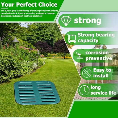 Large Drainage Catch Basin with Fiber Glass Grate and Debris Basket, French Drain Catch Basin with No Pre-Drilled Holes for Patios, Downspouts, Lawns, Municipal Plumbing (18x18x15 in) - view 5