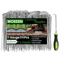 200 Pack 6 Inch Landscape Staples + 1 Hook 11 Gauge Heavy Duty Galvanized Garden Stakes, U-Shaped Ground Pins for Weed Barrier Fabric, Drip Irrigation Tubing, Sod, Lawn & Christmas Outdoor Decorations