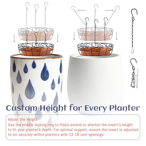 Adjustable Planter Inserts for Large Pots, Fits for 12" -18" Plant Risers for Inside Pots, Black Planter Insert with Hooks and Pot Saucers, Chain Pot Fillers for Different Taper Pots (1, Black) - view 4
