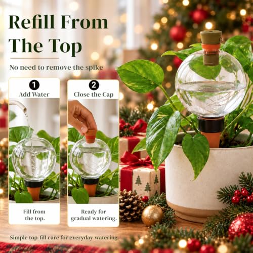 26 oz Christmas Plant Watering Globes, Solar LED, Vacation Waterer, 2 Pack - view 7